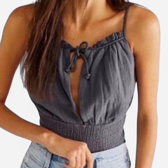 Jen’s Pirate Booty x Free People Love Street Charcoal Ruched Boho Top cotton S - Picture 2 of 7